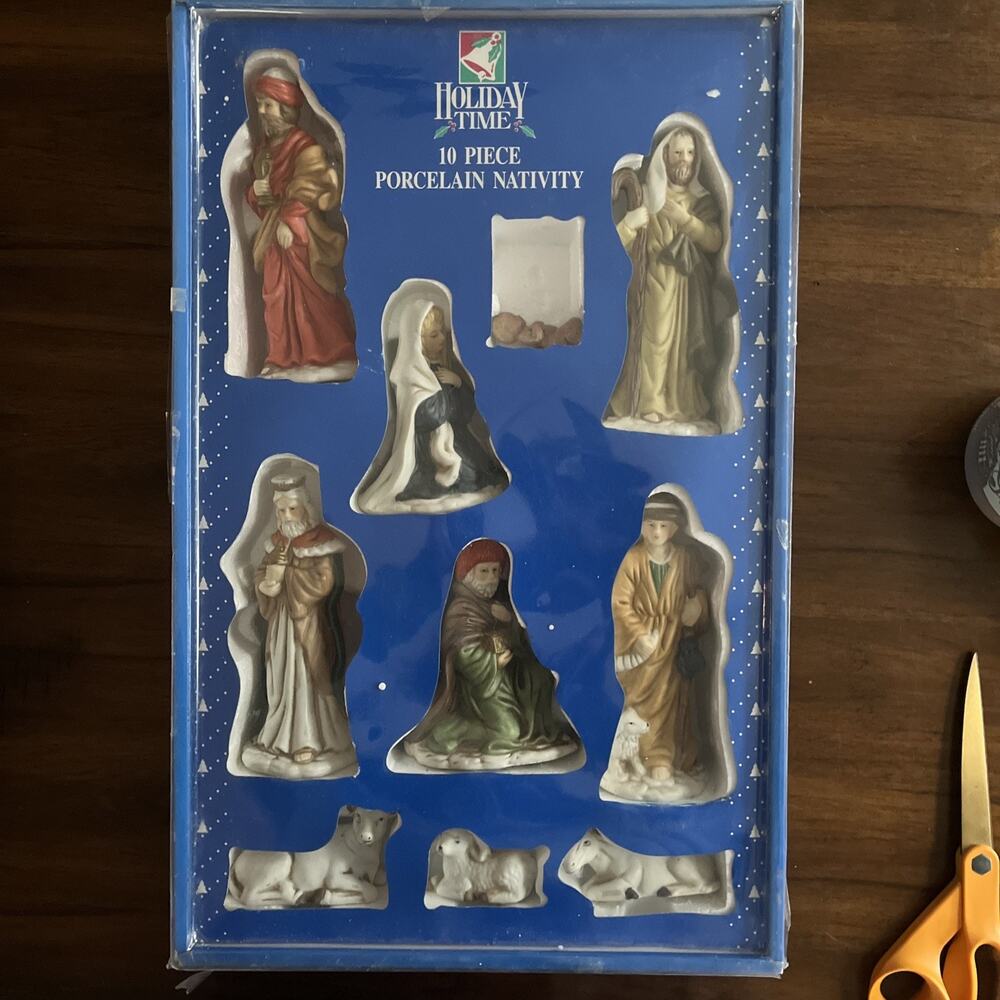 Holiday Time 10 Piece Porcelain Nativity Scene In Original Box Christmas Decor